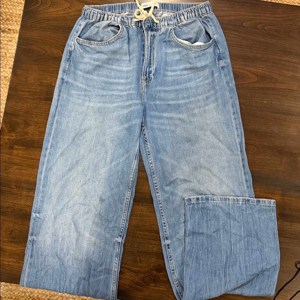 Zara RELAXED MID-RISE PAJAMA PANT JEANS TRF in Blue - Picture 2 of 5